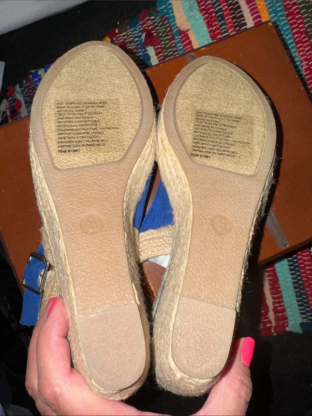 Blue faux Suede Peep-Toe Slingback Wedges size 8